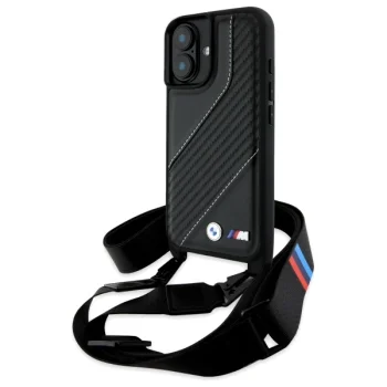 BMW M Edition Carbon Stripe & Strap telefono dėklas iPhone 16 Plus, juodas