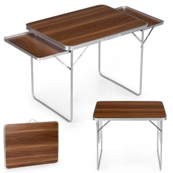 MultiGarden Folding Camping Table 120x60 cm with 2 Shelves, Brown