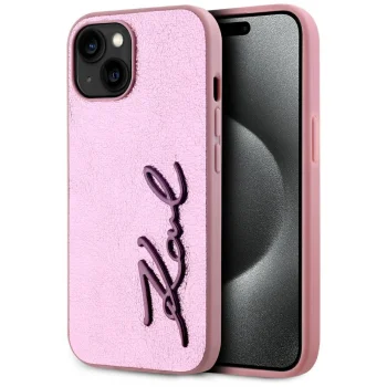 Karl Lagerfeld Wrinkled Metal Signature iPhone 15 Case - Pink