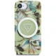 Guess IML Metal Glitter Flowers Triangle MagSafe dėklas iPhone 16e, žalias