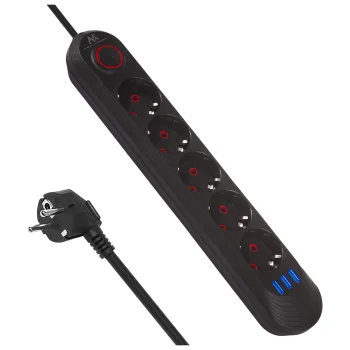 Maclean MCE395 B maitinimo šakotuvas, 5 lizdai, 3x USB, 1,5 m, juodas