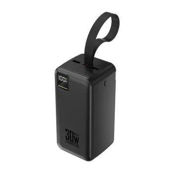 Išorinė baterija Wozinsky W8-B 50000 mAh 30W su LED žibintuvėliu, juoda