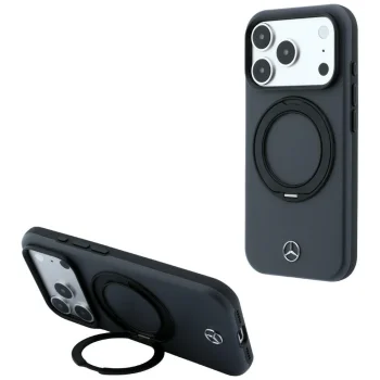 Mercedes Leather with Ring Stand MagSafe dėklas iPhone 18 Pro Max / 17 Pro Max, tamsiai pilkas