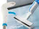 Flat mop with spray and window squeegee, 3 microfiber pads, white