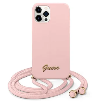 Guess GUHCP12LLSCLMMGLP dėklas iPhone 12 Pro Max 6.7" su virvele, rožinis