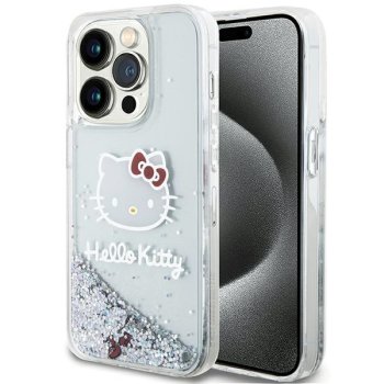 Hello Kitty dėklas iPhone 15 Pro telefonui Liquid Glitter Charms, sidabrinis