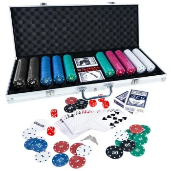 Texas Hold’em pokerio rinkinys, 500 žetonų su aliumininiu lagaminu