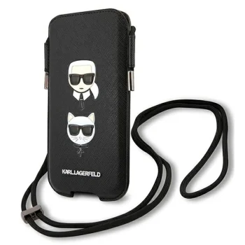 Karl Lagerfeld Saffiano Ikonik Karl&Choupette 6.1 colių telefono krepšelis, juodas
