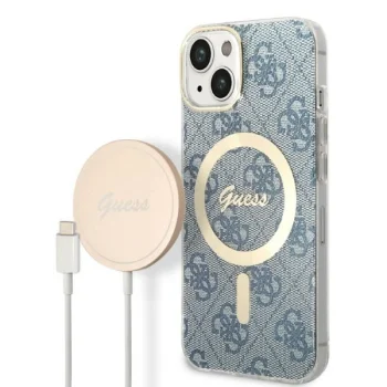 Guess dėklo ir įkroviklio rinkinys iPhone 14 telefonui, mėlynas