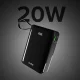 SBS išorinė baterija 20000 mAh 20W su integruotu USB-C laidu ir LCD, juoda