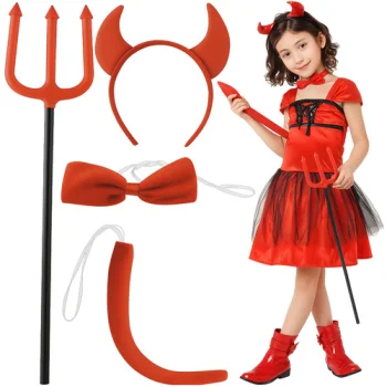 Kruzzel Devil Costume, 4-Piece Set, Red