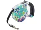 Automatinis šuns pavadėlis su fiksatoriumi, 5 m, iki 15 kg, balta su gėlėmis