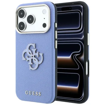 Dėklas Guess Grained & Big Resin Logo skirtas iPhone 18 Pro Max / 17 Pro Max, mėlynas
