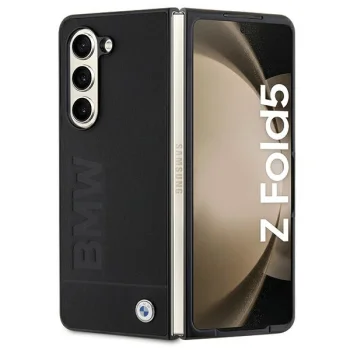 BMW Leather Hot Stamp dėklas Samsung Galaxy Z Fold 5 telefonui, juodas