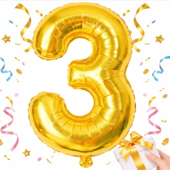 Foil Balloon Number 3, 66 cm (26"), Gold