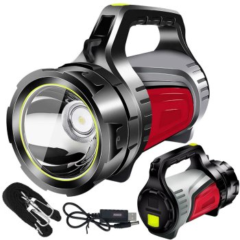 Įkraunamas LED prožektorius JS-881A su išorine baterija, pilkas