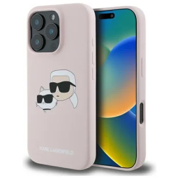 Karl Lagerfeld dėklas iPhone 16 Pro Max telefonui Silicone Head MagSafe, rožinis