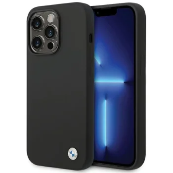 BMW Silicone Metal Logo dėklas iPhone 15 Pro Max 6.7", juodas