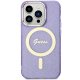 Guess dėklas iPhone 14 Pro telefonui Glitter Gold MagSafe, violetinis