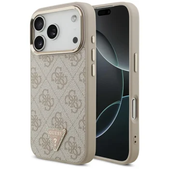 Guess dėklas iPhone 17 Pro telefonui 4G PU Leather Triangle Logo MagSafe, rožinis