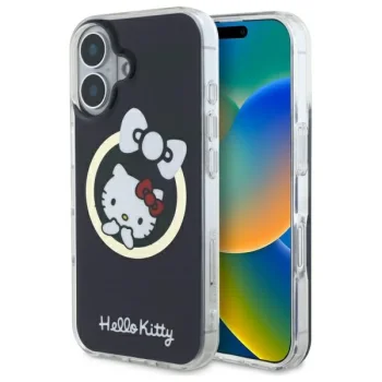 Hello Kitty iPhone 16 dėklas IML Fun Bow MagSafe, juodas