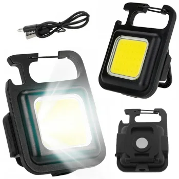 COB LED Keychain Flashlight with Magnet, Black