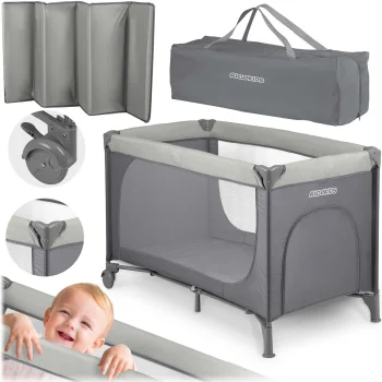 Ricokids RK-240 kelioninė lovelė su čiužiniu ir krepšiu, šviesiai pilka