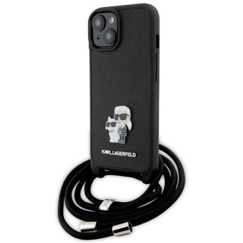 Karl Lagerfeld dėklas iPhone 15 telefonui Crossbody Saffiano Metal Pin, juodas