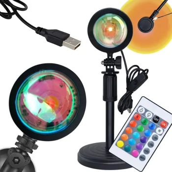 LED RGB saulėlydžio ir saulėtekio imitacijos projektorius su pulteliu, USB