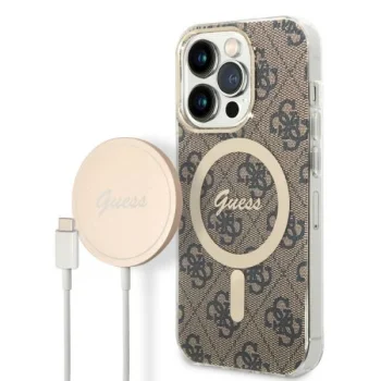 Dėklo ir įkroviklio rinkinys Guess GUBPP14XH4EACSW, skirtas iPhone 14 Pro Max, rudas