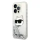 Karl Lagerfeld dėklas iPhone 14 Pro Max telefonui Liquid Glitter Choupette, sidabrinis