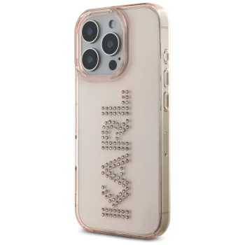 Karl Lagerfeld IML Rhinestones Logo dėklas, skirtas iPhone 16 Pro, rožinis