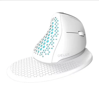 Belaidė vertikali ergonominė pelė Delux M618XSD BT+2.4G RGB, balta