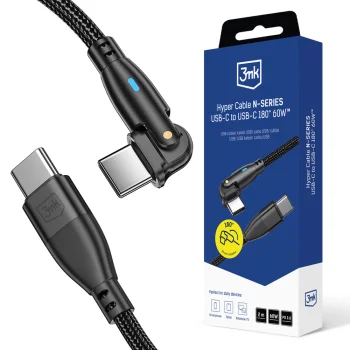 3mk Hyper Cable N-SERIES USB-C / USB-C laidas 2m 60W 180°, juodas
