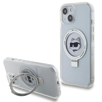Karl Lagerfeld dėklas iPhone 15 su MagSafe ir žiedu Choupette Head, baltas