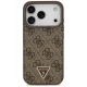 Guess Leather 4G Triangle Strass MagSafe dėklas skirtas iPhone 18 Pro / 17 Pro, rudas