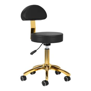 Activeshop AM-304G kosmetologinė kėdutė su atlošu, juoda/auksinė