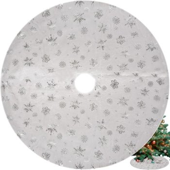 Ruhhy Christmas Tree Skirt Mat with Silver Stars, 90 cm, White/Silver