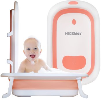 Sulankstoma silikoninė kūdikių vonelė NICEkids, rožinė