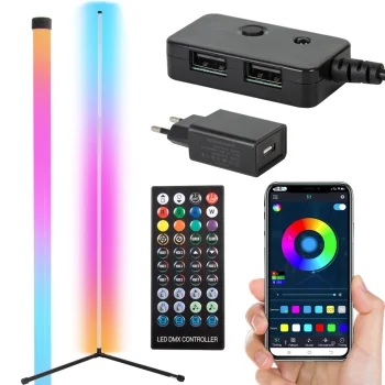 RGB LED kampinis pastatomas šviestuvas su programėle ir pulteliu, 150 cm, juodas