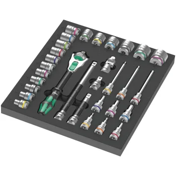 Terkšlės ir galvučių rinkinys Wera 9722 C Zyklop Set 1 putplasčio įdėkle, 1/2", 31 vnt.