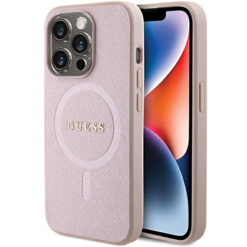 Guess Saffiano MagSafe dėklas, skirtas iPhone 15 Pro, rožinis