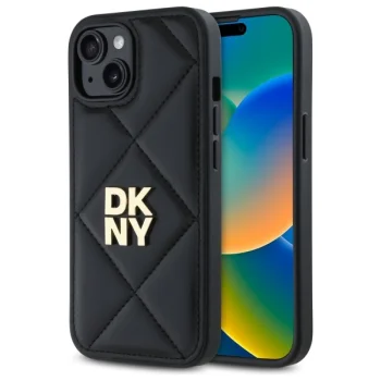DKNY Quilted Stack Logo dėklas, skirtas iPhone 15, juodas