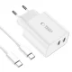 Tech-Protect C35W įkroviklis 2x USB-C PD 35W su USB-C laidu, baltas