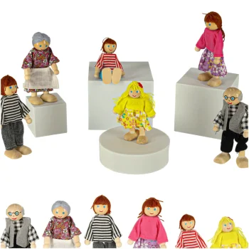 Wooden Doll Family Set for Dollhouses 6 Poseable Figures