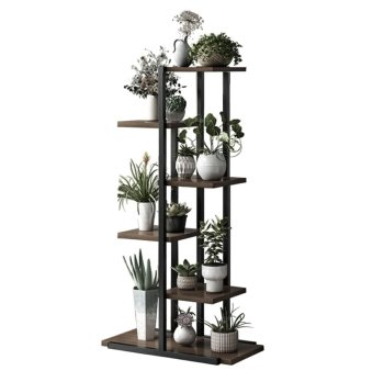 Multi-level Flower Stand, 6 Shelves, Black/Brown