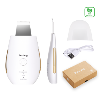Ultrasonic Skin Scrubber Huslog BE-100224 Facial Spatula Pore Cleanser, white