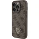 Guess Leather 4G Triangle Strass dėklas iPhone 15 Pro telefonui, rudas