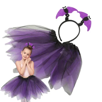 Kids Halloween Costume, Bat Skirt and Headband, Black/Purple