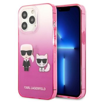 Karl Lagerfeld Gradient Ikonik Karl&Choupette dėklas iPhone 13 Pro / 13 rožinis